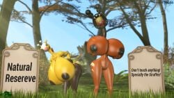 3d farigiraf female female_only girafarig giraffe huge_breasts hyper hyper_breasts pokemon rgtdwtbr source_filmmaker