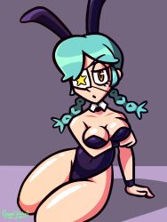 1girls annie_(skullgirls) breasts bunny_ears bunnysuit female female_only green_hair green_jacket_(artist) looking_at_viewer skullgirls solo solo_female thick_thighs twintails