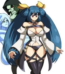 1girls bare_shoulders belt big_breasts black_thighhighs blue_hair breasts busty casual child_bearing_hips choker cleavage curvy dizzy_(guilty_gear) fat_breasts female female_only guilty_gear guilty_gear_xrd highres large_breasts legs long_hair mature mature_female mature_woman milf navel necro_(guilty_gear) red_eyes ribbon sensual thick_thighs thighhighs thighs tinafate1 twintails undine_(guilty_gear) voluptuous wide_hips yellow_ribbon