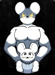 2022 2boys anthro areola barazoku biceps big_ears big_eyes black_background black_eyes black_nose black_outline bodily_fluids clothed clothing duo generation_9_pokemon hi_res looking_at_viewer looking_up male male_only mammal manly mouthless muscular muscular_anthro muscular_male nervous nervous_sweat nintendo nipples nude o_o outline pecs pokémon_(species) pokemon pokemon_(species) portrait rodent round_ears round_eyes shadow shirt simple_background size_difference standing standing_behind star star_eyes sweat tandemaus toony topwear triceps whiskers white_body white_ears white_nipples white_skin wibbit wide_eyed yellow_eyes