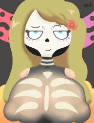 1girls alternate_version_available big_breasts big_breasts blonde_hair blue_eyes breasts breasts catrina fhs fhsz3r0 flower flower_in_hair fnafhs fnafhs_z3ro fnafhsrule34 halloween halloween_costume joy_(fnafhs) lobesnoalpha long_hair smiling tagme