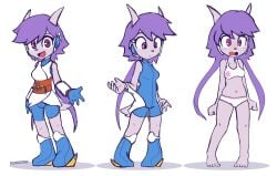 anthro aquatic_dragon barefoot blush clothed clothing dragon embarrassed feet female female_protagonist freedom_planet freedom_planet_2 galaxytrail horns humanoid_feet lewdestkiwi looking_at_viewer naked nude sash_lilac soles toes video_games