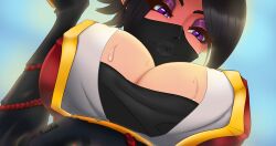 2d big_breasts big_lips big_nipples black_hair breasts domination female_domination hi-rez_studios huge_breasts huge_nipples kunoichi_skye light_skin male_pov olesanaushhh paladins purple_eyes skye_(paladins) sweat sweating taller_girl tattoo wet wet_body wet_lips