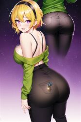 07th_expansion 2023 ai_generated big_ass big_breasts blonde_hair curvy_body curvy_figure female_focus female_only higurashi_no_naku_koro_ni houjou_satoko seductive_look short_hair stable_diffusion voluptuous yellow_hair