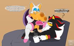 big_breasts big_penis bouncing_breasts clothed cowgirl_position fur in_bed inverted_nipples mklancer00 morning_wood rouge_the_bat shadow_the_hedgehog sonic_(series)