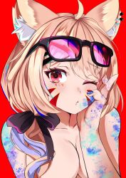 blonde_hair byte-artist cat_ears catgirl face_markings red_eyes squchan_(vtuber) virtual_youtuber vyugen wink