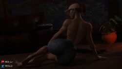 1girls 3d 3d_(artwork) ass blender blender_(software) brown_hair cap dat_ass female female_only jeans laura_kearney long_hair red_lj solo supermassive_games the_quarry tied_hair topless