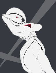 armpit armpits covering_breasts female freakyed gardevoir large_breasts line_art monochrome monster_girl nipples_peek pinup pinup_pose pokémon_(species) pokemon pokemon_(species) red_eyes sole_female