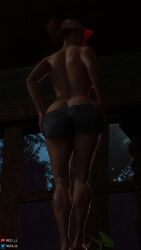 1girls 3d 3d_(artwork) ass blender blender_(software) brown_hair cap dat_ass female female_only jeans laura_kearney long_hair red_lj solo supermassive_games the_quarry tied_hair topless