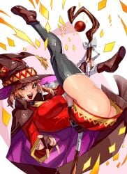 1girls 2021 absurd_res brown_hair female female_only kono_subarashii_sekai_ni_shukufuku_wo! looking_at_viewer megumin orange_eyes smiling smiling_at_viewer solo staff witch_hat xdtopsu01