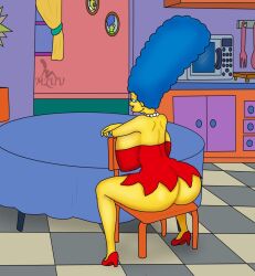 bedroom_eyes big_ass big_breasts big_butt breasts_bigger_than_head huge_ass huge_breasts huge_butt lisa_simpson_(cosplay) marge_simpson milf mluv red_dress the_simpsons thick_thighs