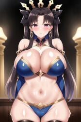 1girls ai_generated alternate_breast_size blush breasts brown_hair fate/grand_order fate_(series) female goddess huge_breasts ishtar_(fate) ishtar_(fate/grand_order) light-skinned_female light_skin long_hair looking_at_viewer nai_diffusion red_eyes revealing_clothes stable_diffusion sweat sweaty_body sweaty_breasts thick_thighs thighs twintails wet wet_body