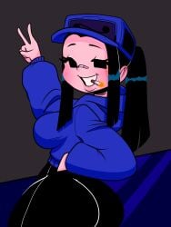 1girls 5hitzzzu ass bandaid big_ass big_breasts big_butt black_hair black_pants blue_shirt boombita cassette_girl cigarette clothed clothing female friday_night_funkin friday_night_funkin_mod funcu funculicious hand_in_pocket hat hoodie huge_ass meatcuteshii newgrounds only_female peace_sign pinkbobatoo ponytail puffed_cheeks side_ponytail sideboob skiddioop smile smoking stereodaddy tight_clothing