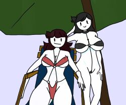 2girls bikini brown_hair fartoohorny female female_only gray_hair jaiden jaiden_animations jaidens_mom large_ass large_breasts looking_at_viewer mature_female milf mob_face mother_and_daughter multiple_girls reclining sling_bikini smile smiling youtuber