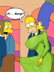 big_breasts big_penis caught church erect_penis erection_under_clothes futanari getting_erect homer_simpson marge_simpson mluv moe_szyslak the_simpsons