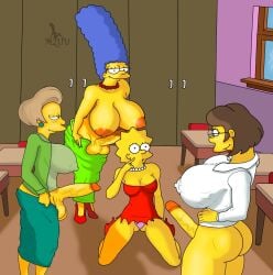 big_breasts big_penis edna_krabappel elizabeth_hoover futanari lisa_simpson marge_simpson mluv the_simpsons yellow_body