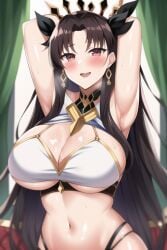 1girls ai_generated alternate_breast_size blush breasts brown_hair fate/grand_order fate_(series) female goddess huge_breasts ishtar_(fate) ishtar_(fate/grand_order) light-skinned_female light_skin long_hair looking_at_viewer nai_diffusion red_eyes revealing_clothes stable_diffusion sweat sweaty_body sweaty_breasts thick_thighs thighs twintails wet wet_body