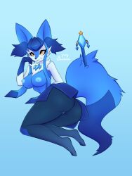 anthro areola ass black_body blue_body braixen breasts buutymon female generation_6_pokemon genitals looking_at_viewer nintendo nipples pokémon_(species) pokemon pokemon_(species) pussy solo yellow_eyes