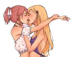 2girls blonde_hair female female_only imminent_kiss ino_yamanaka mayskalih multiple_girls naruto naruto_(series) naruto_shippuden pink_hair sakura_haruno white_background yuri