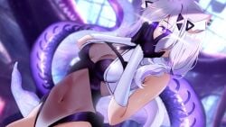 animated cat_ears cat_tail catgirl face_markings mp4 no_sound purple_eyes squchan squchan_(vtuber) tagme tentacle video virtual_youtuber vyugen white_hair