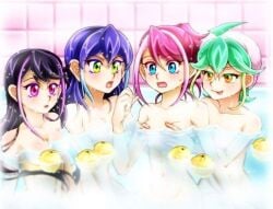 4girls bathroom black_hair blue_hair breast_grab female female_only grabbing_breasts grabbing_breasts_from_behind green_hair hiiragi_yuzu horny in_bathroom kurosaki_ruri lemons lulu_obsidian midium_breasts multiple_girls orange_hair pink_hair purple_eyes rin_(yu-gi-oh!_arc-v) serena_(yu-gi-oh!_arc-v) shocked small_breasts unknown_artist yellow_eyes yu-gi-oh! yu-gi-oh!_arc-v yuri zuzu_boyle