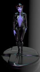 1girls 3d big_breasts blizzard_entertainment female female_only latex leather long_boots long_legs noob34 overwatch solo widowmaker