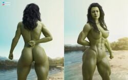 1girls 3d 3d_(artwork) abs ass back_view big_ass big_breasts black_hair breasts female female_only green-skinned_female green_nipples green_skin hulk_(series) lake large_ass marvel marvel_cinematic_universe marvel_comics multiple_angles multiple_images muscles muscular muscular_female muscular_thighs nipples nude nude_female outdoors pose posing rear_view she-hulk she-hulk:_attorney_at_law solo solo_female tatiana_maslany tekonsfw thick_thighs