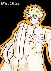 big_penis blonde_hair boner erection gay katsuki_bakugou male male_only my_hero_academia naked proud_of_his_cock red_eyes the_5alice touching_penis yaoi