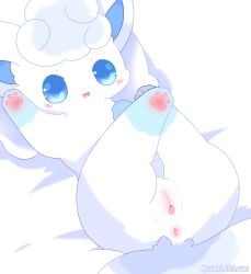 alolan_form alolan_vulpix anus ass blue_eyes blush female feral genitals hi_res looking_at_viewer nintendo open_mouth pawpads paws pokémon_(species) pokemon pokemon_(species) pussy regional_form_(pokemon) solo sumichisuu vulpix white_body