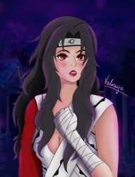 1girls bandaged_arm bandages black_hair blush female female_only fully_clothed headband kimono konohagakure_symbol kunoichi kurenai_yuhi looking_at_viewer mature mature_female milf naruto naruto_(series) naruto_shippuden ninja no_bra red_eyes revealing_clothes single_sleeve solo solo_focus upper_body yuuhi_kurenai