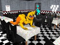 3d 3d_(artwork) chica_(fnaf) classic_chica_(fnaf) five_nights_at_freddy's fnaf foxy_(fnaf) michel_the_blue_fox rule_63 the_blue_fox