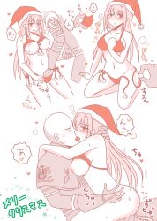 1boy 1girls ambiguous_penetration arm_grab armor bald big_breasts bikini blush breasts_out christmas christmas_outfit dark_souls female fingering fingering_partner fingering_under_clothes french_kiss fromsoftware implied_sex kissing long_hair male nipple_bulge nipple_rub nix_souls original_character patches_(fromsoftware) pink_hair red_bikini red_eyes restricted_palette santa_hat side-tie_bikini sweat untied_bikini