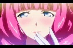 anime_screencap blue_eyes blush female gloves light_smile looking_at_viewer majuu_jouka_shoujo_utea non-web_source pink_gloves pink_hair screencap smile solo solo_focus t-rex_(animation_studio) tomonoe_mizuki