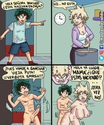 ahe_gao ahegao breasts breasts_out erection fanart green_eyes green_hair hardcore huge_ass huge_breasts izuku_midoriya master_invalido meme milf mitsuki_bakugou mother muscular_male my_hero_academia naked nipples open_mouth parody penis pink_nipples reference simpsons spanish_dialogue spanish_text the the_simpsons tongue_out