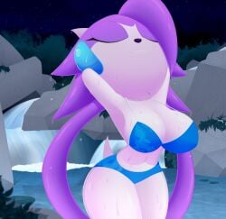 1girls anthro armpits belly belly_button bra breasts ear female female_only freedom_planet galaxytrail sash_lilac slickehedge underwear wet