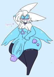 anthro big_ass big_penis blue_body femboy generation_3_pokemon genitals girly hair hi_res huge_ass huge_cock latios legendary_pokemon lewdchuu_(artist) male male_only nintendo penis pokémon_(species) pokemon pokemon_(species) purple_eyes smile solo spade_(marking) spades_(lewdchuu) vein veiny_penis white_hair