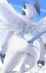 absol anthro ass convex-silicone female genitals looking_at_viewer mega_absol mega_evolution nintendo pokémon_(species) pokemon pokemon_(species) pokemorph pussy rear_view solo thick_thighs wings yellow_body yellow_eyes