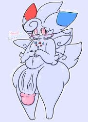 anthro big_penis blush eyewear generation_4_pokemon genitals glasses grey_body grey_hair hair hanzel_(lewdchuu) hi_res huge_cock lewdchuu_(artist) male navel nintendo penis pink_eyes pokémon_(species) pokemon pokemon_(species) solo togekiss vein veiny_penis