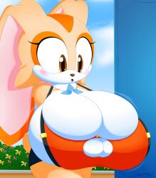 1girls big_breasts blush boob_window bowtie bra breasts cream_the_rabbit female female_only flower rabbit rabbit_ears sega shorts slickehedge sonic_(series) sonic_the_hedgehog_(series) tail