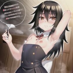 1girls ai_generated armpits arms_up black_hair breasts brown_eyes collar female flat_chest kuroki_tomoko necktie nipples small_breasts solo_female solo_focus steam sweat sweaty thin thin_waist watashi_ga_motenai_no_wa_dou_kangaetemo_omaera_ga_warui!
