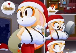 ! ... 1girls ? big_breasts bra breasts christmas cleavage_overflow cookie cream_the_rabbit eyelashes female female_only huge_breasts milk naked_overalls overflowing_breasts santa_costume santa_hat sega slickehedge solo solo_female sonic_(series) sonic_the_hedgehog_(series)