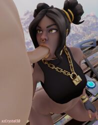 1boy 1girls 3d athletic_female black_hair blender blowjob brown_body dark-skinned_female double_bun epic_games eye_contact fellatio female fortnite fortnite:_battle_royale gold half-dressed hands-free human interracial light-skinned_male luxe_(fortnite) male/female on_side oral partial_male petite straight sucking tagme xzcrystal3d yellow_eyes