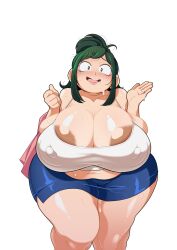 1girls areolae bbw big_breasts blush breasts bunkwizard chubby chubby_female eye_contact fat female female_only green_hair huge_breasts inko_midoriya mature_female milf miniskirt my_hero_academia plump revealing_clothes shiny_skin skirt sweat thick_thighs thighs venus_body voluptuous wide_hips