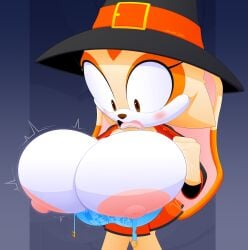 1girls blush bra breasts cream_the_rabbit erect_nipples erection exposed_breasts female female_only halloween huge_breasts nipples open_mouth sega shocked shocked_expression slickehedge sonic_(series) sonic_the_hedgehog_(series) tongue witch witch_hat