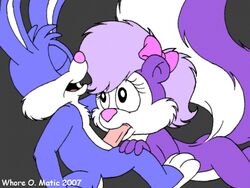 2007 animated anthro buster_bunny female fifi_la_fume fur furry lowres male mammal rabbit skunk straight tiny_toon_adventures whore_o._matic