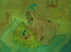 2boys anal_penetration anal_sex blue_eyes blush drool erection gay handjob holding_penis interspecies male male_only missionary_position motion_lines mouth_open multiple_males night_cap on_bed patrick_star saliva sea_sponge smooth_skin spongebob_squarepants spongebob_squarepants_(character) starfish tagme thrusting_into_ass yaoi