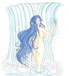 ass backboob blue_hair breasts hair large_breasts long_hair nayru nude oracle_of_ages the_legend_of_zelda