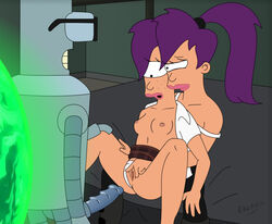 bender_bending_rodriguez breasts female freako futurama purple_hair robot school_uniform schoolgirl time_paradox timesphere turanga_leela younger_self