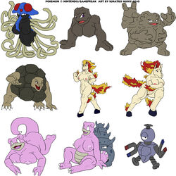 2_toes 3_fingers 4_fingers 4_toes 8girls all_fours ambiguous_gender anthro ass beige_fur beige_skin black_eyes breast_grab breasts claws coil_(pokemon) covering_breasts dokukurage eyelashes fangs female female_only fiery_hair fiery_tail fire fur furry furry_ears gallop geodude golem golem_(pokemon) golone golonya graveler hooves horn horse ignatius_husky interspecies isitsubute jellyfish looking_at_viewer looking_away magnemite magnet multiple_females nintendo nipples no_legs nude open_eyes open_mouth pink_skin pointy_ears pokemon ponyta purple_eyes pussy rapidash rock running screw shell sitting slowbro slowpoke standing tail tentacle tentacles tentacruel text white_background wide_hips yadon yadoran