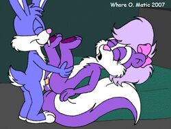 2007 animated anthro buster_bunny female fifi_la_fume fur furry lowres male mammal rabbit skunk straight tiny_toon_adventures whore_o._matic